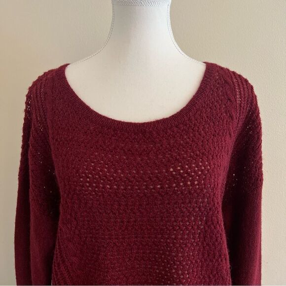 Eileen Fisher Alpaca Wool Blend High Low Sweater in Burgundy Size Medium - Picture 4 of 9